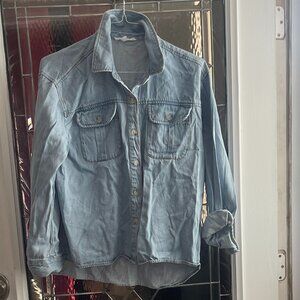 Jane + Delancey Womens Large Denim Chambray Shirt Long Sleeve Top Soft Pockets